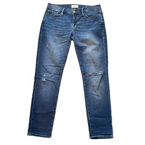 FRAME Womens Jeans Blue Size 26 Slim Boyfriend Le Garcon Distressed Denim